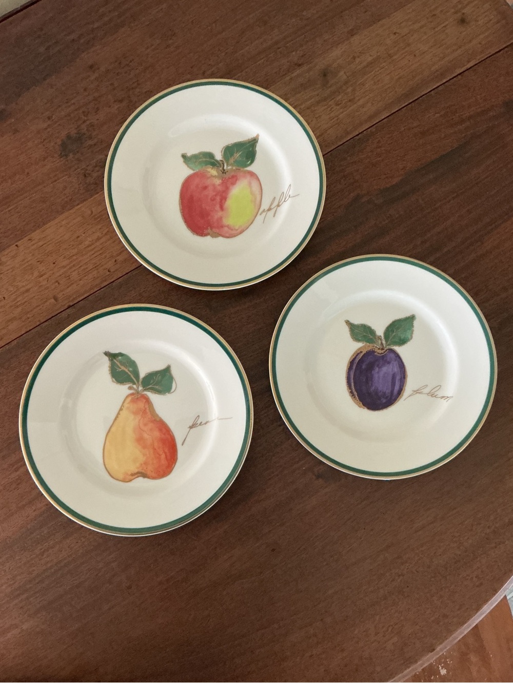 Crate and Barrel Fruit Plates Set of 3 Pear, Apple and Plum